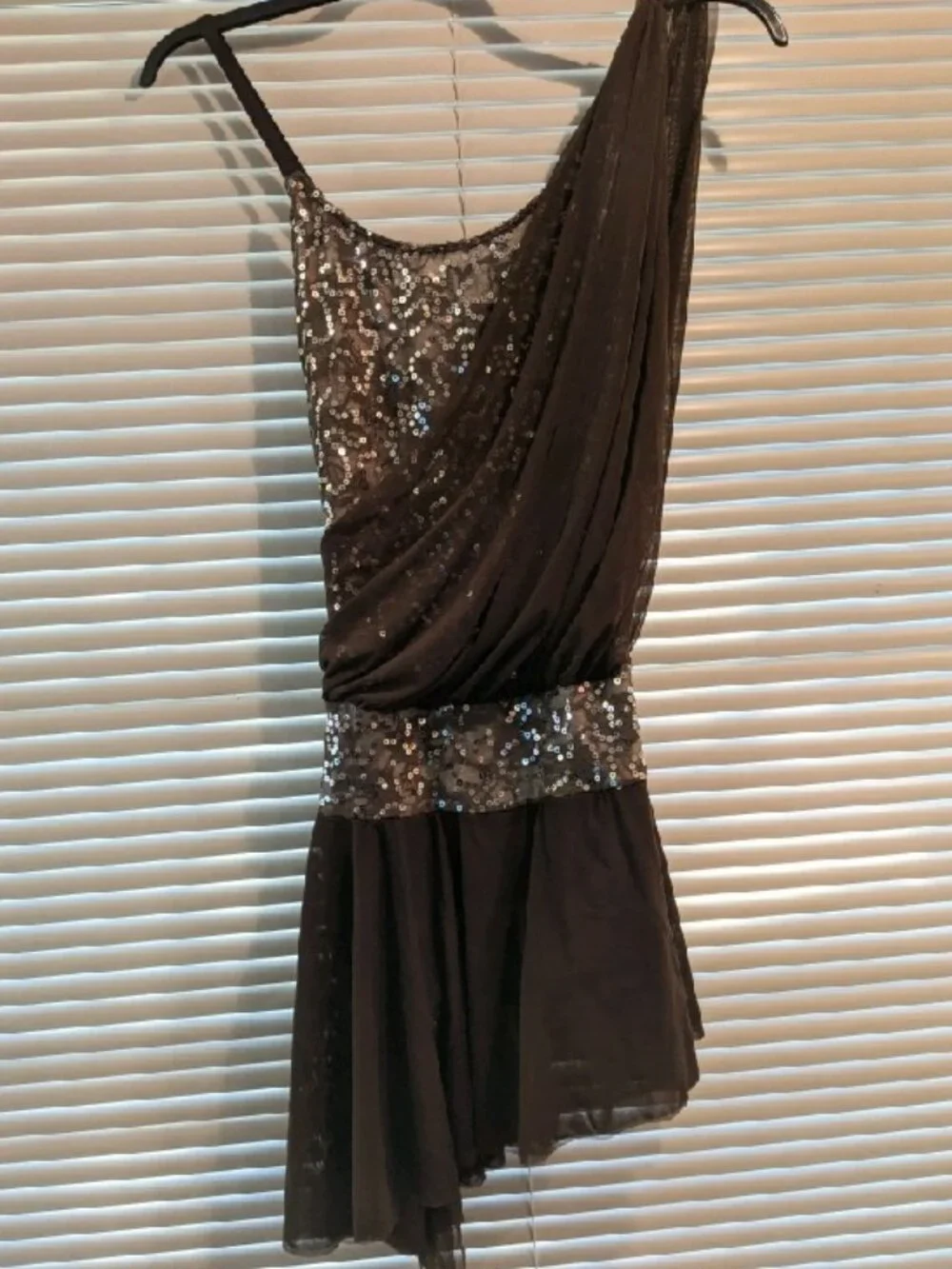 4-Art Stone Brown Sequin One-Shoulder Asymmetrical Dress